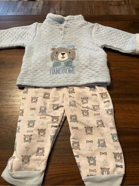 Light Blue Bear Embroidered Kids Pajama Set by